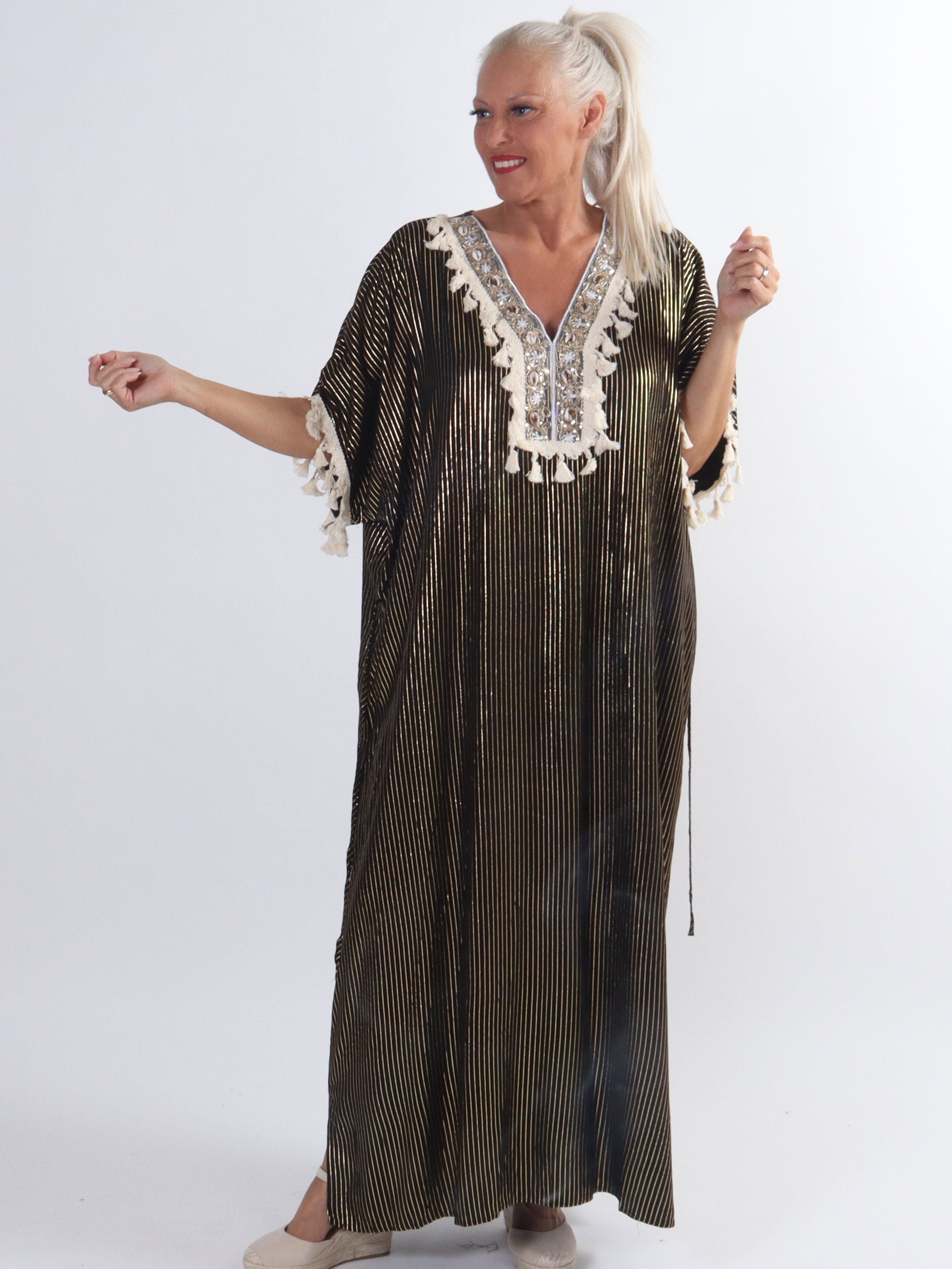 Dua Stripe - Lang plus size tunikakjole med broderet detaljer